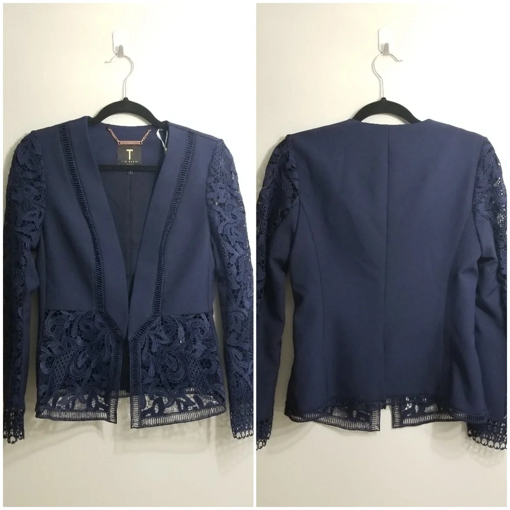 🍒NWOT🍒 TED BAKER LUX NAVY CARDI BLAZER - Picture 7 of 9